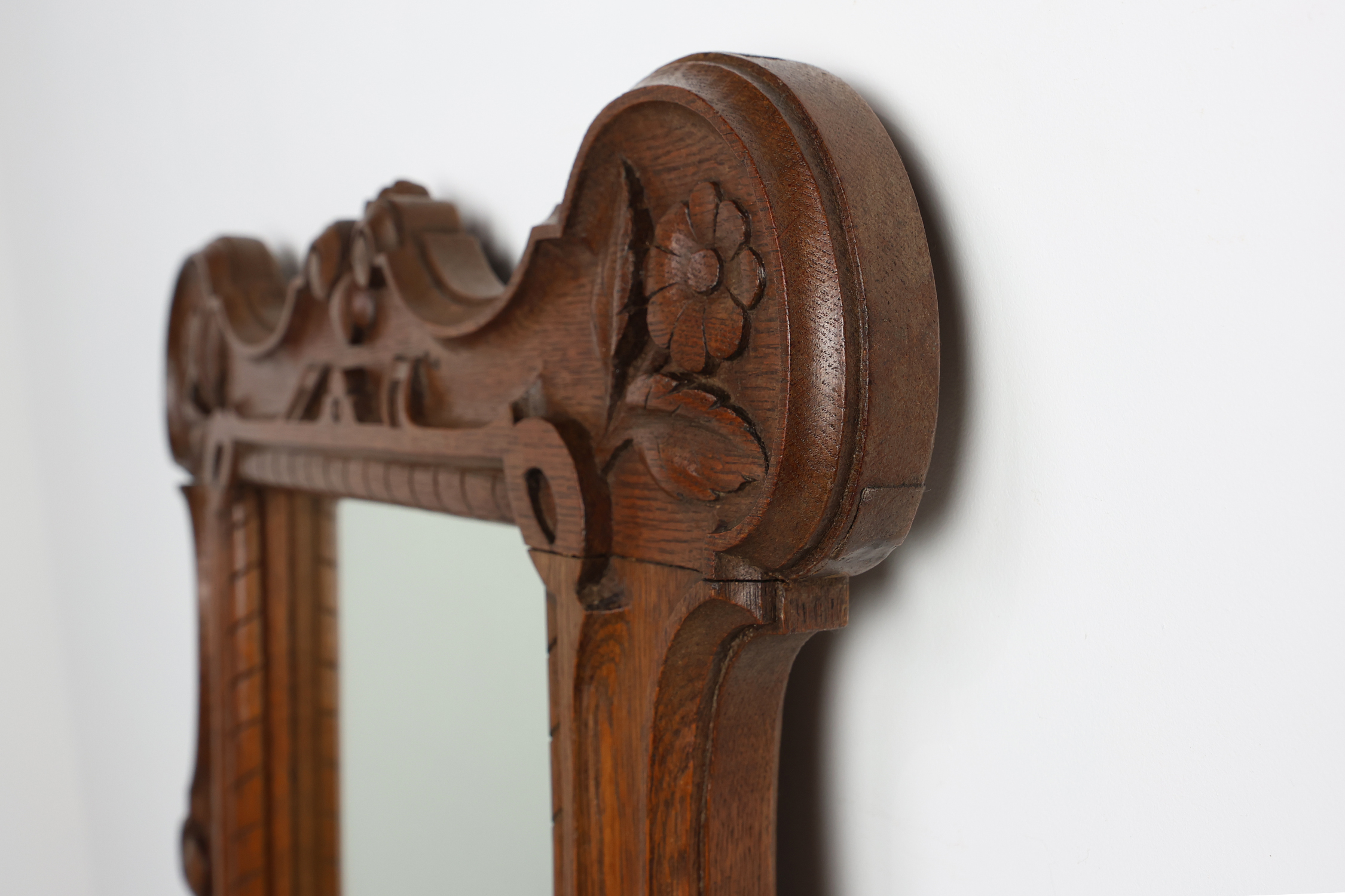 Baroque solid oak carved Wall Mirror, Belgium ca 1900thumbnail